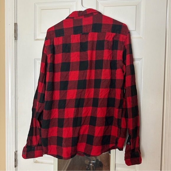 Old Navy Red Buffalo Plaid Regular Fit Long Sleeve Button Up Men Size L - Picture 4 of 4